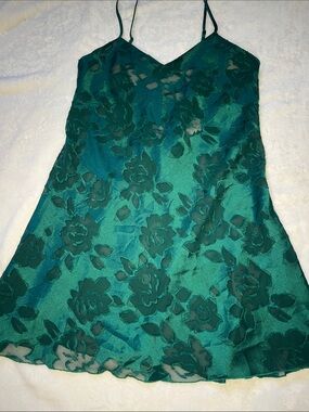 Vintage Victoria's Secret Teal Floral Sheer Slip